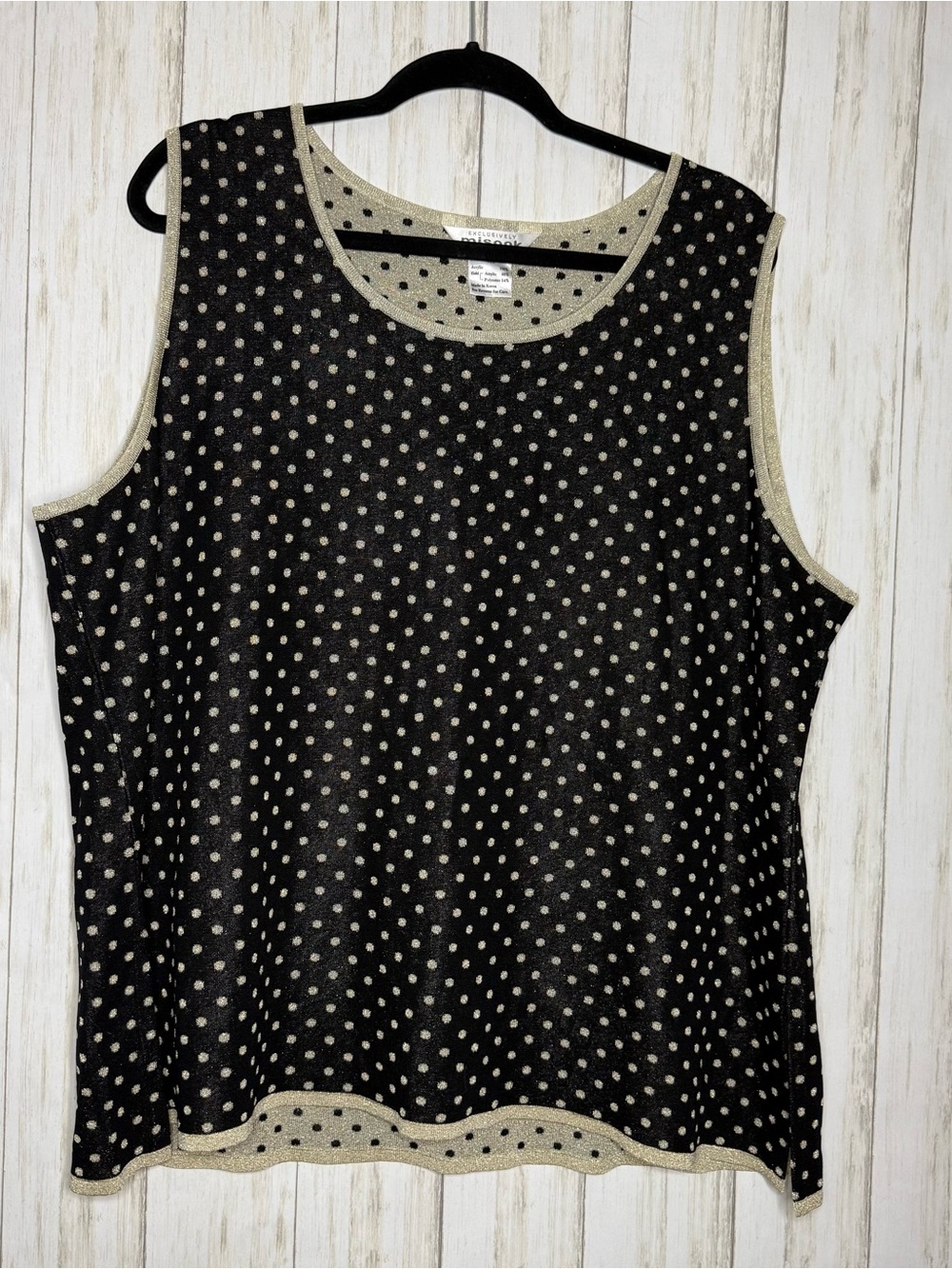 Misook Black Tank with Beige Polka Dots 3X